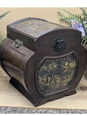 Wooden Cupid Cherbium Hand Crafted Metal Inlay Felt Lined Storage Keepsake Box